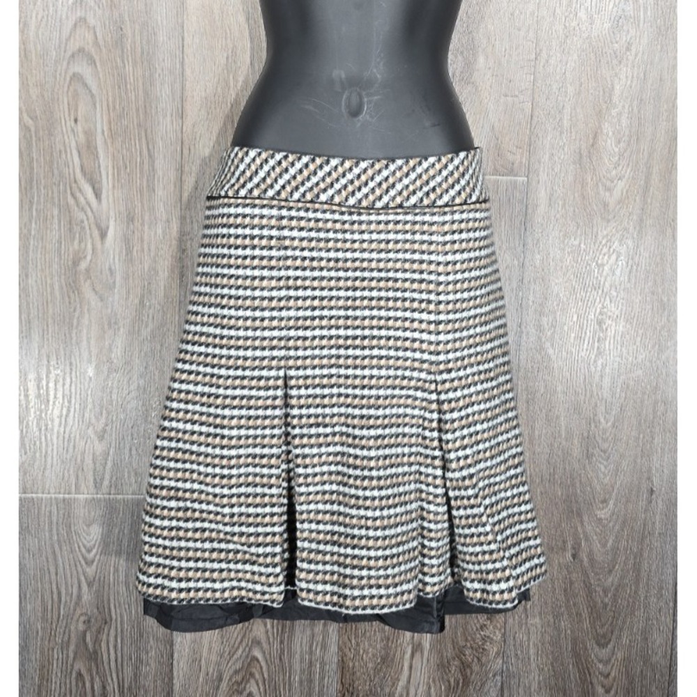 Talbots‎ Women's Wool Blend Pleated Mini Skirt 10 Houndstooth Brown Black